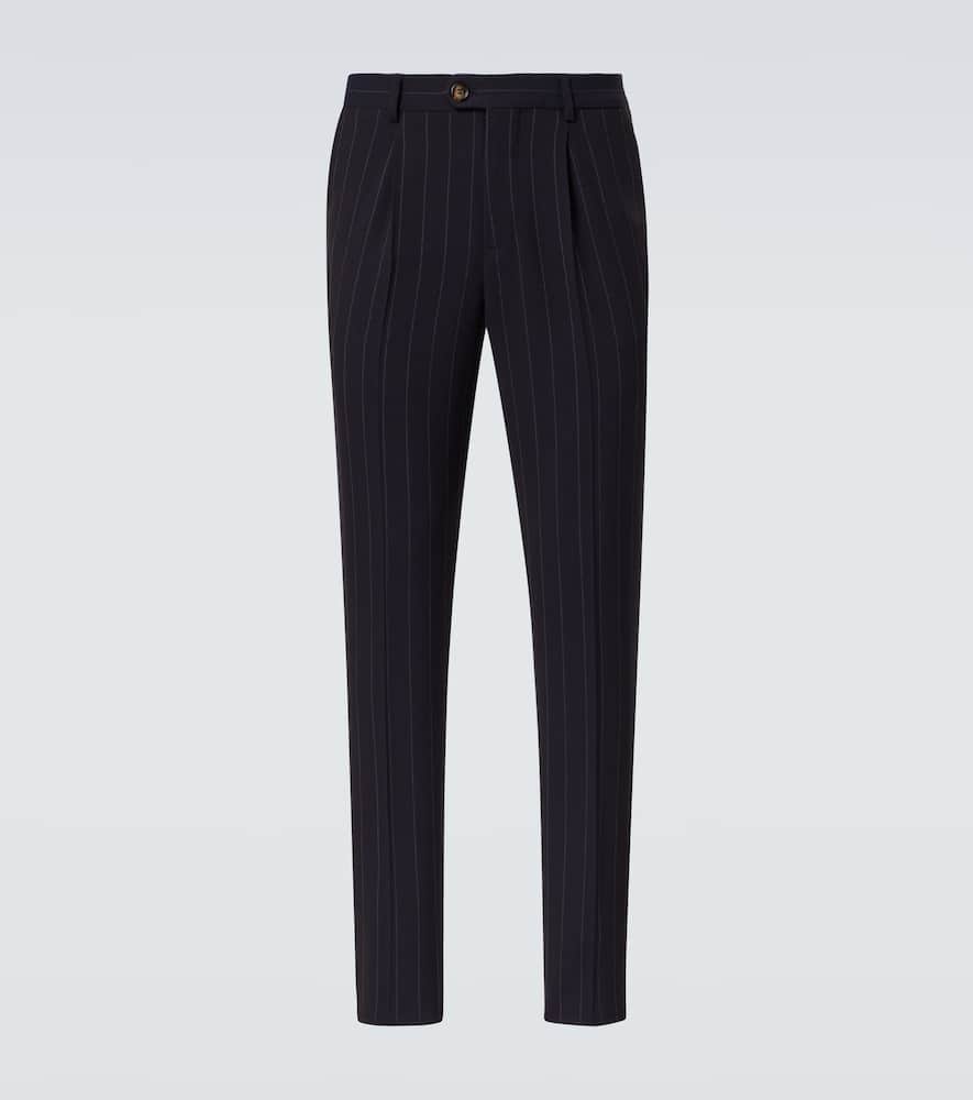 Brunello Cucinelli Chalkstripe Wool Straight Pants In Blue
