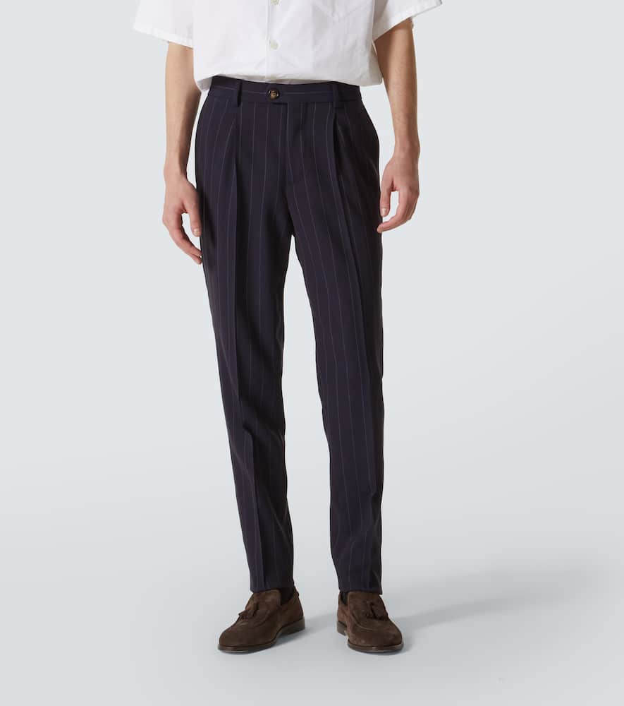 Brunello Cucinelli Chalkstripe Wool Straight Pants In Blue