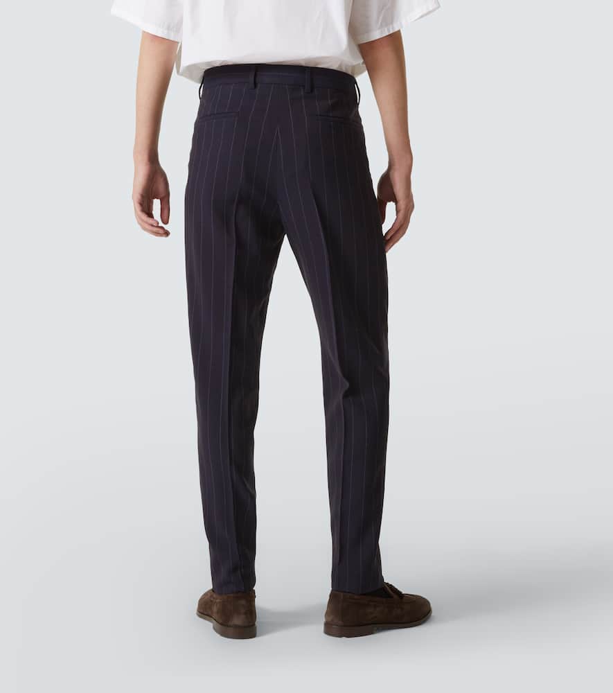 Brunello Cucinelli Chalkstripe Wool Straight Pants In Blue