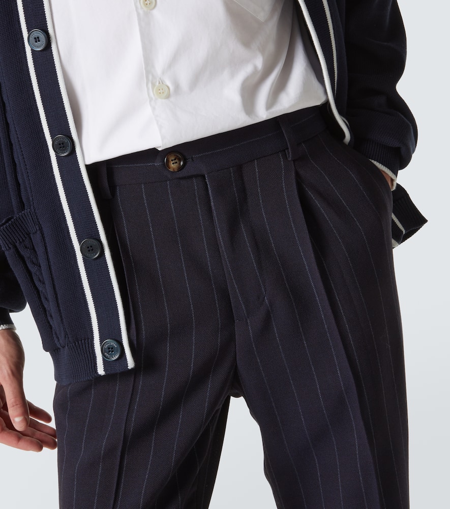 Brunello Cucinelli Chalkstripe Wool Straight Pants In Blue