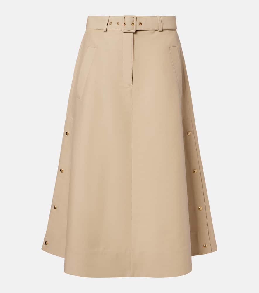 Belted cotton midi skirt