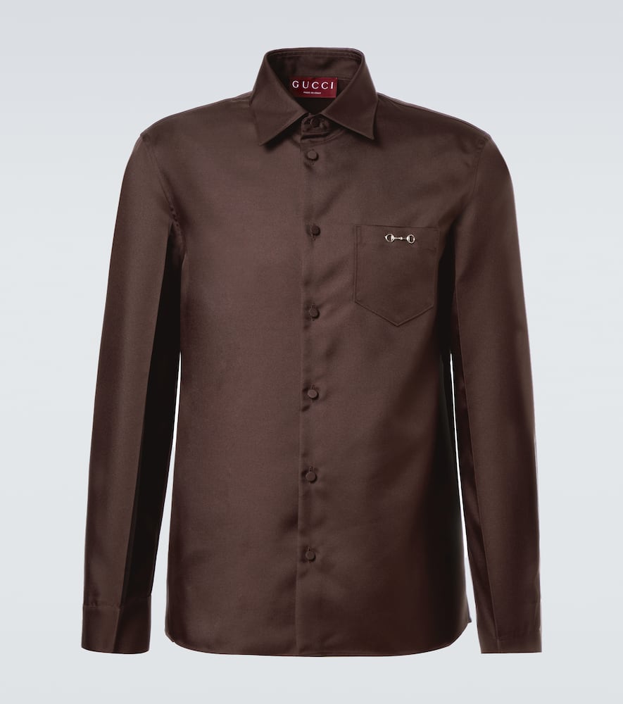 Gucci Twill Shirt With Snap Pocket And Long Sleeves In Brown