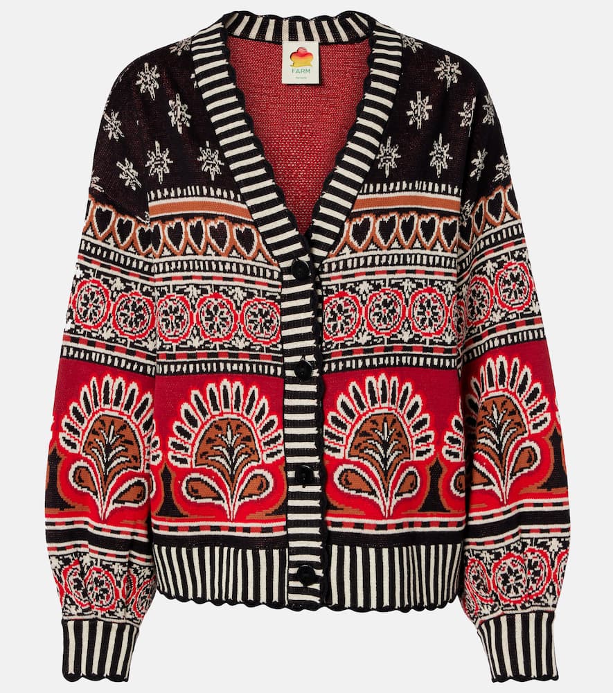 Farm Rio Coconut Grove Cotton Jacquard Cardigan In Multi