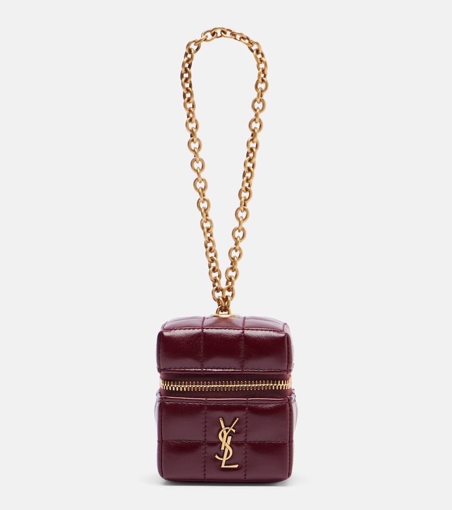 Saint Laurent Cassandre Mini Leather Pouch On Chain In Burgundy