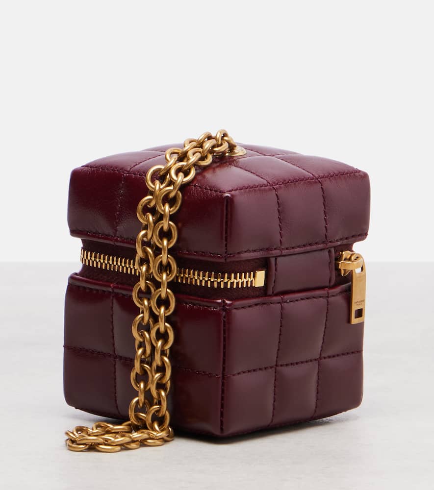 Saint Laurent Cassandre Mini Leather Pouch On Chain In Burgundy