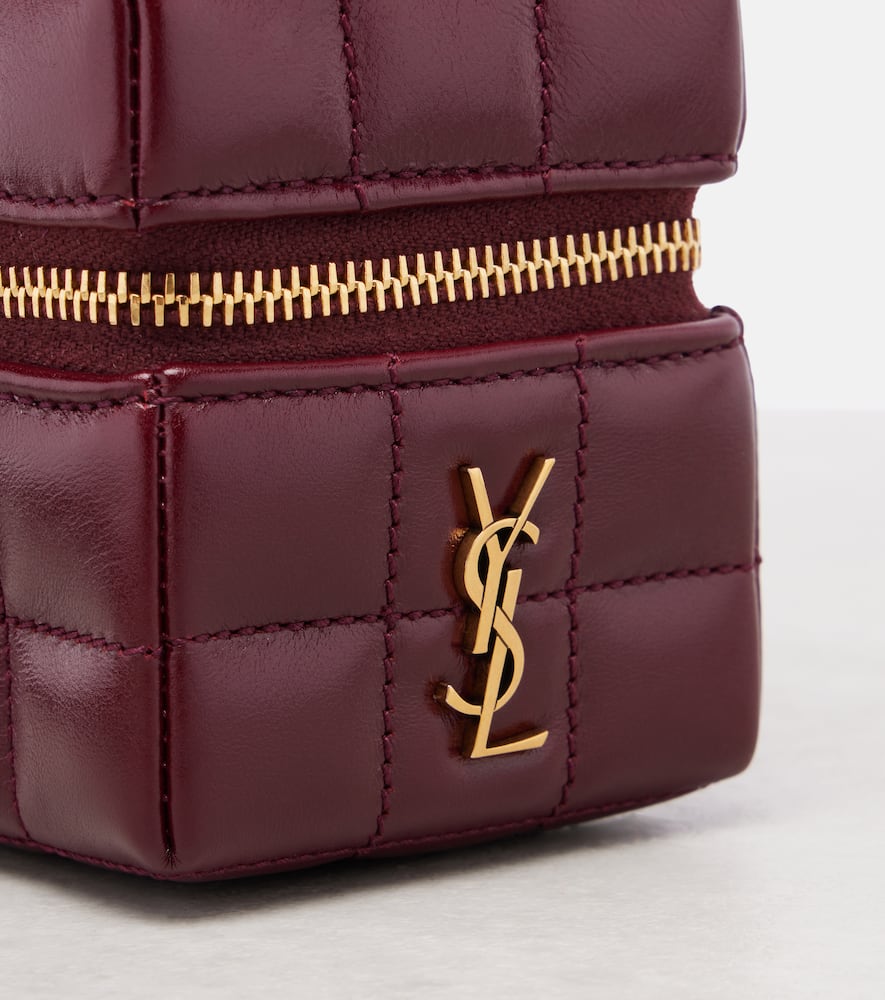 Saint Laurent Cassandre Mini Leather Pouch On Chain In Burgundy