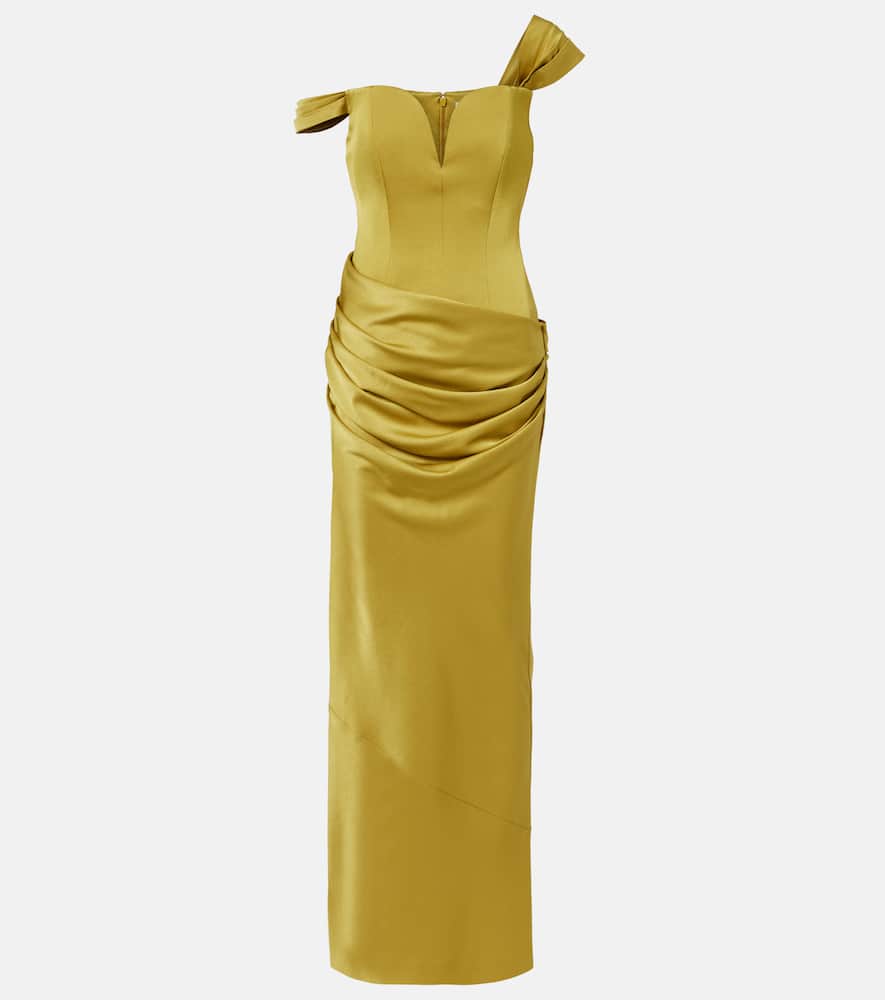 Alex Perry Draped One-shoulder Satin Crêpe Gown In Yellow