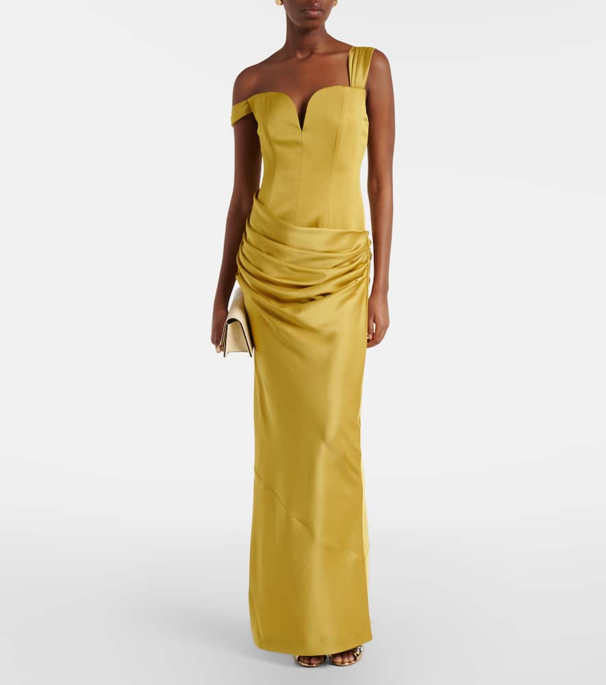 Alex Perry Draped One-shoulder Satin Crêpe Gown In Yellow
