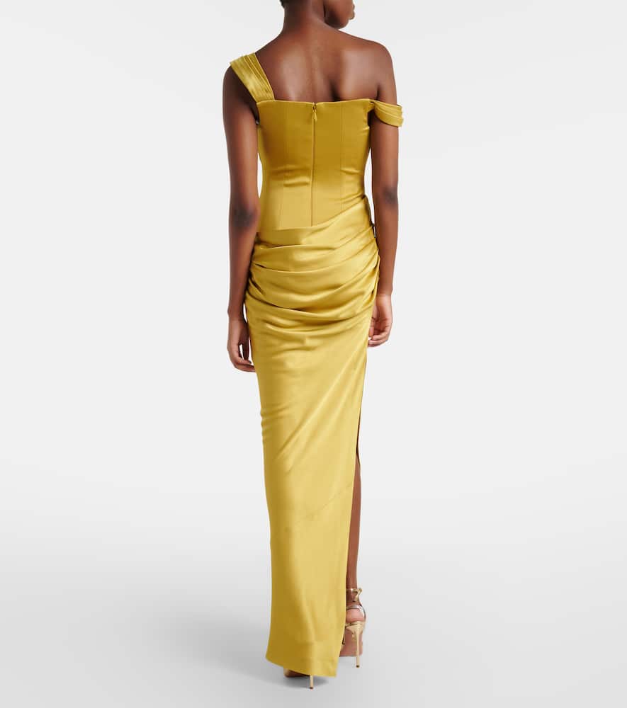 Alex Perry Draped One-shoulder Satin Crêpe Gown In Yellow