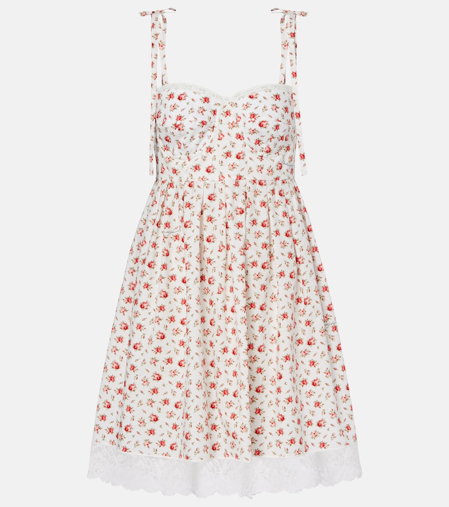 Dolce & Gabbana Floral lace-trimmed cotton-blend poplin minidress