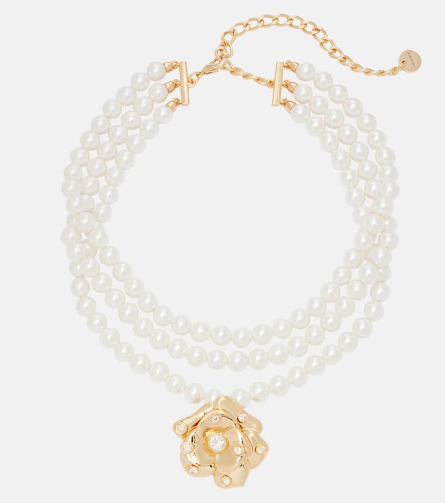 Self-portrait Crystal-embellished Floral Choker In Gold