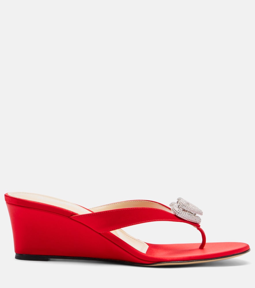  Mach & Mach Mach & Mach Double Heart Satin Wedge Thong Sandals 