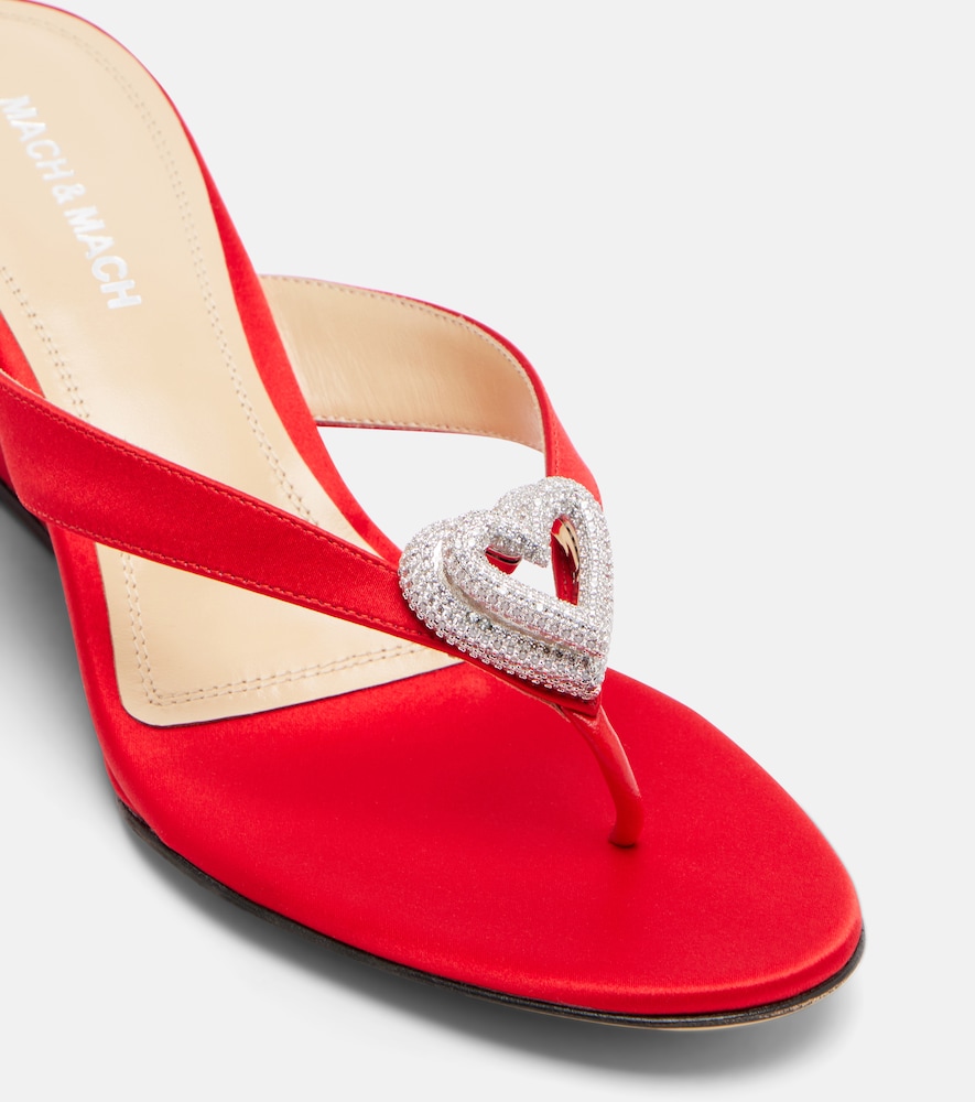  Mach & Mach Mach & Mach Double Heart Satin Wedge Thong Sandals 