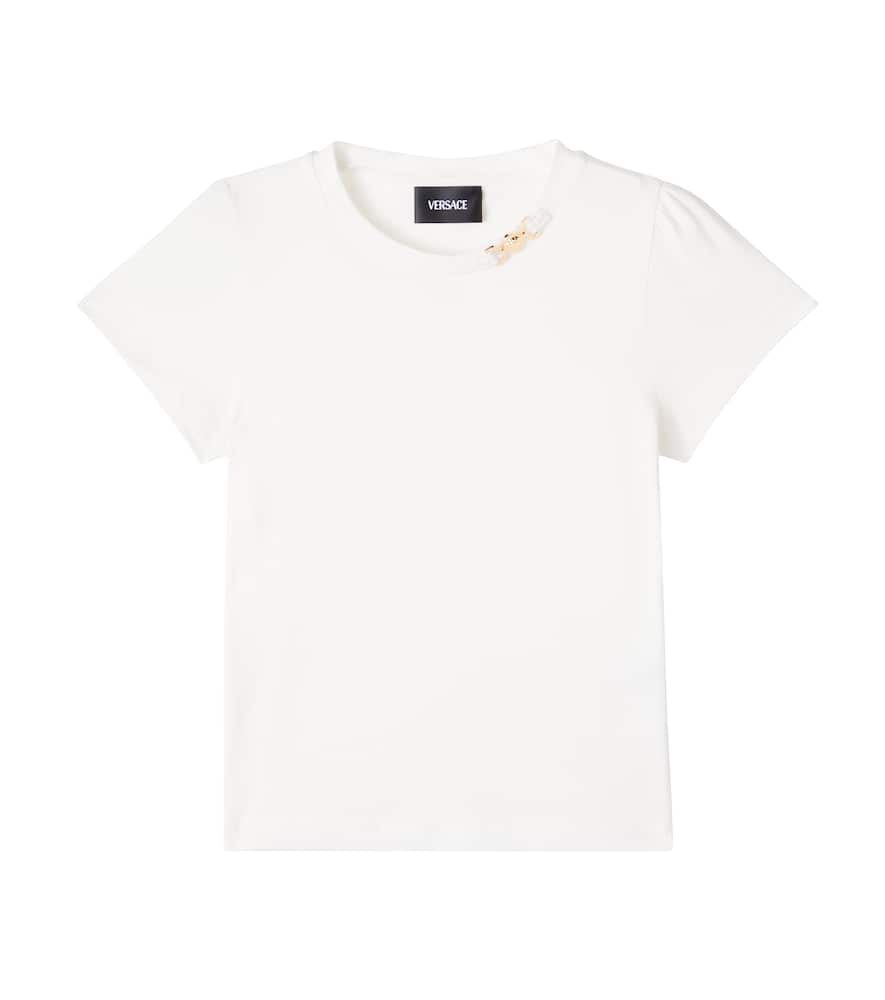 Versace Embellished Cotton Jersey T-shirt In Neutral