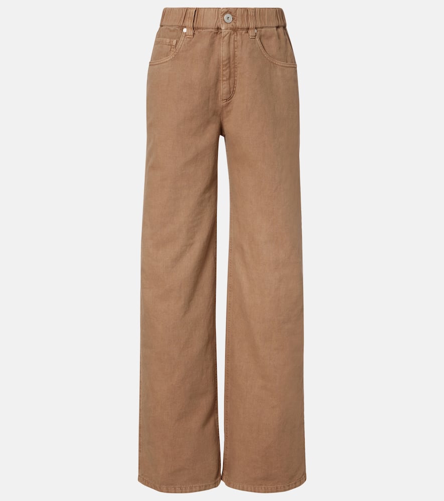 Brunello Cucinelli Mid-rise Cotton And Linen Wide-leg Pants In Brown