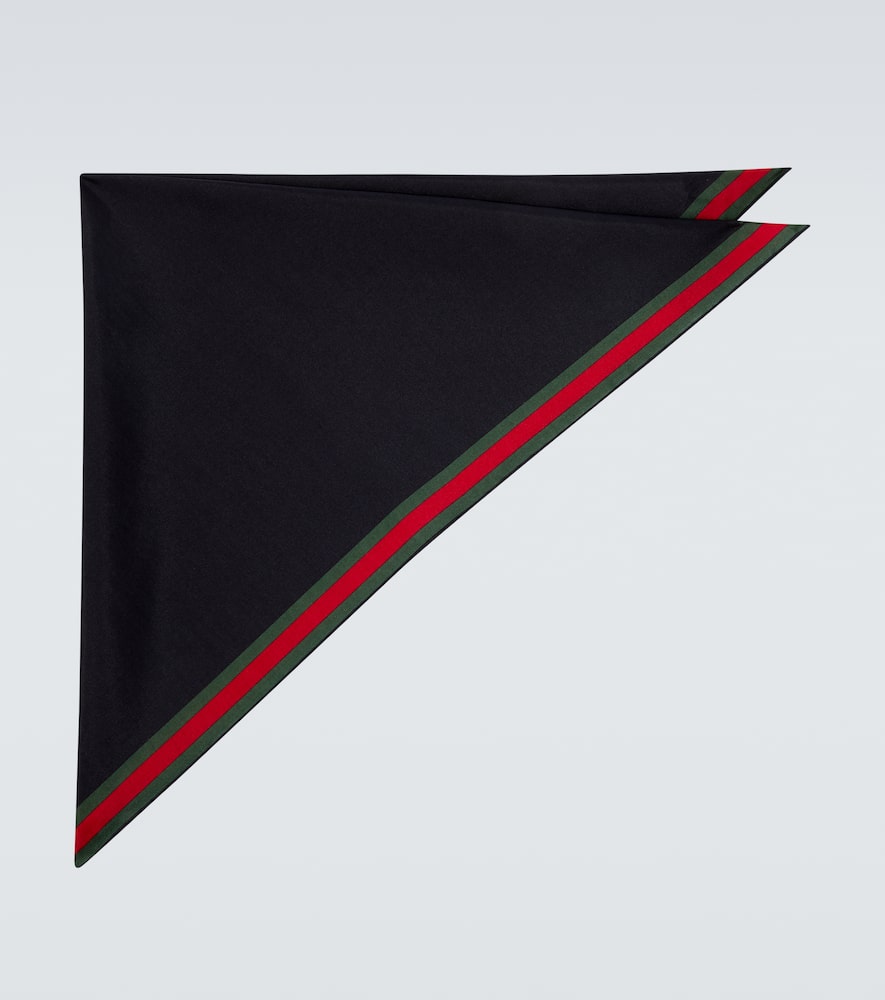 Gucci Web Stripe Cotton And Silk Scarf In Blue