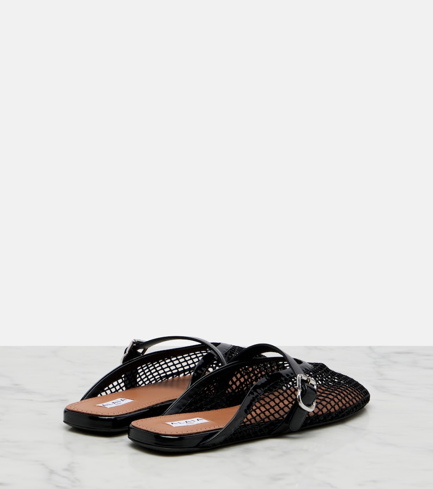  Alaia Alaia Fishnet Leather-trimmed Mules 