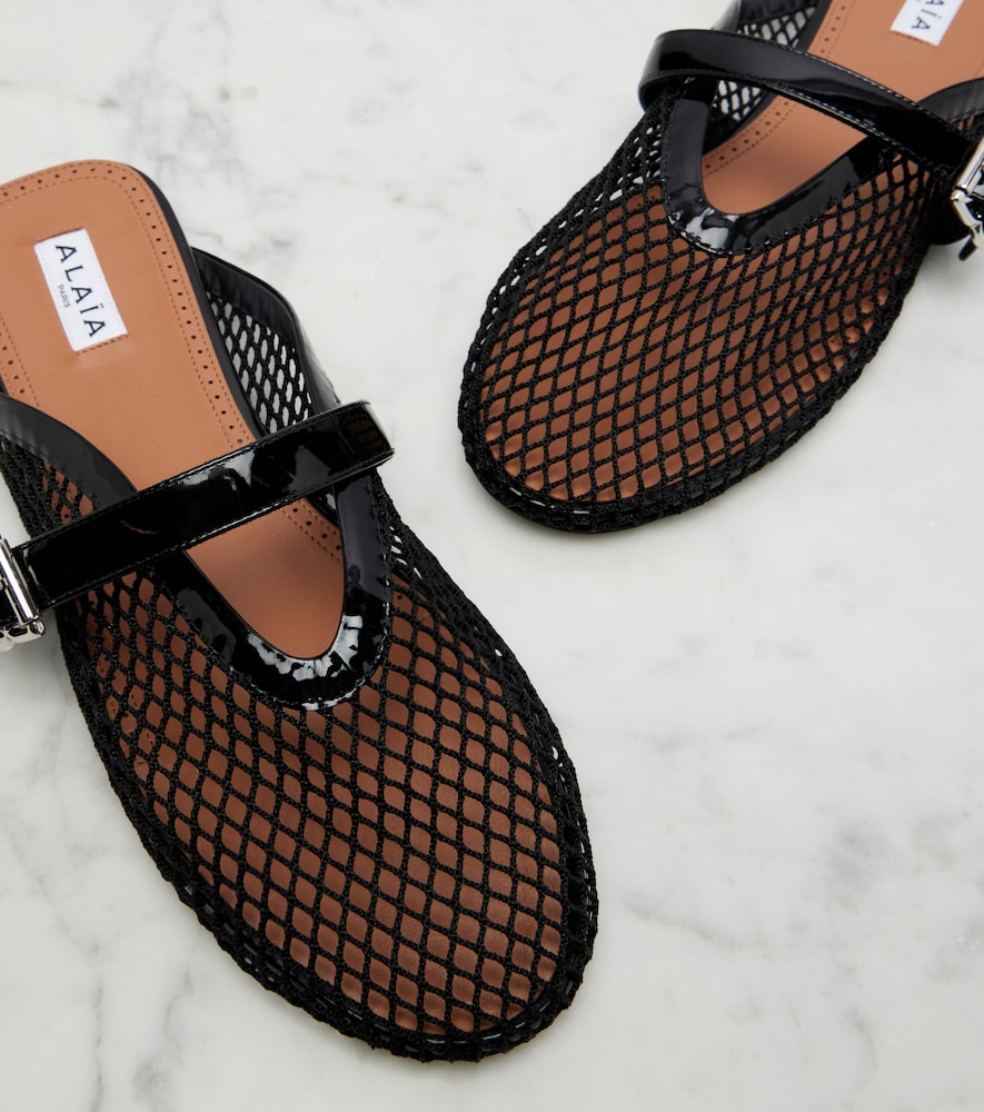  Alaia Alaia Fishnet Leather-trimmed Mules 