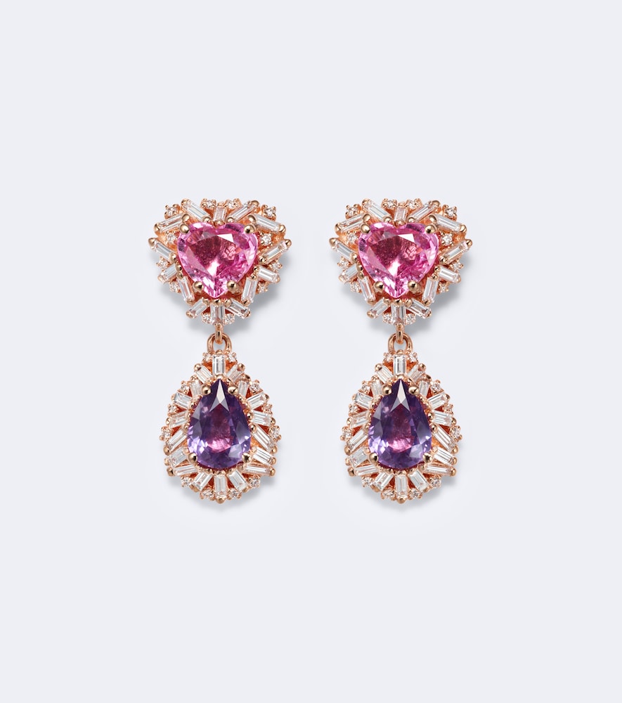 Ohrringe Doublet aus 18kt Roségold mit Diamanten und Saphiren