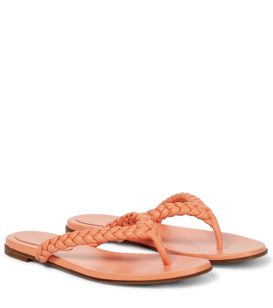 Gianvito Rossi Tropea Leather Thong Sandals In Orange | ModeSens