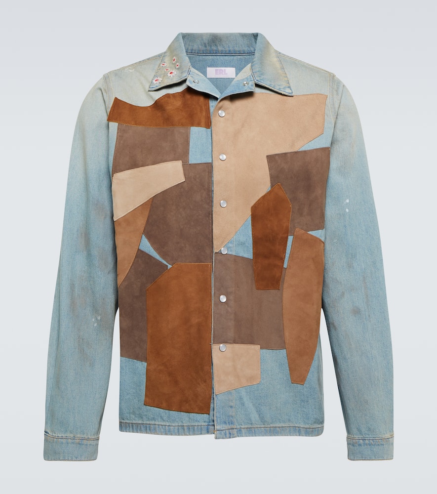 ERL Suede-trimmed denim shirt