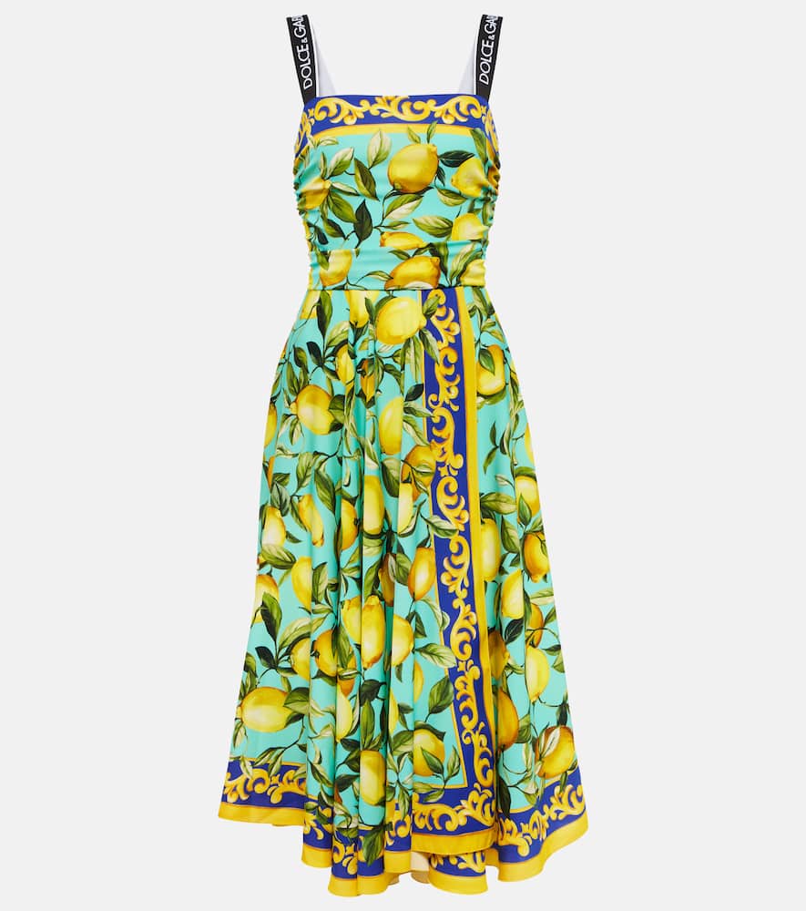 Dolce Gabbana Printed Charmeuse Midi Dress In Limoni Fdo Acqua