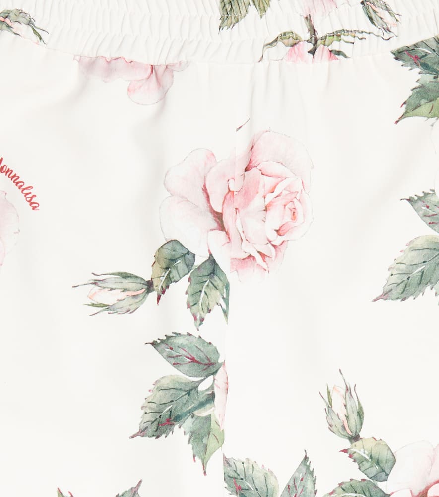 Monnalisa Floral Pants In Beige/rosa Antico