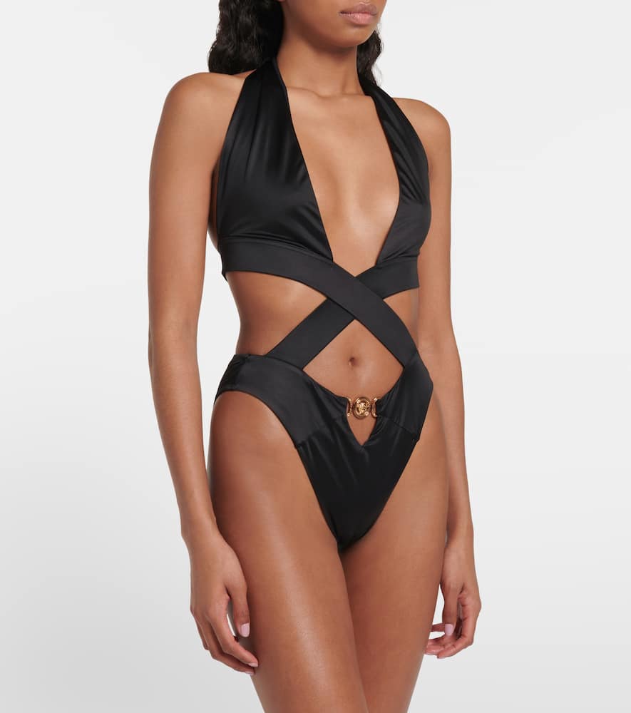 Shop Versace Medusa Swimsuit In Black