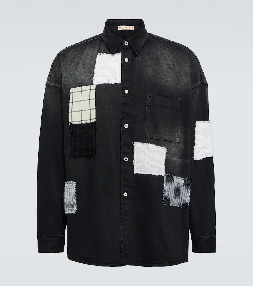 Marni Patchwork-detail Denim Shirt In Black