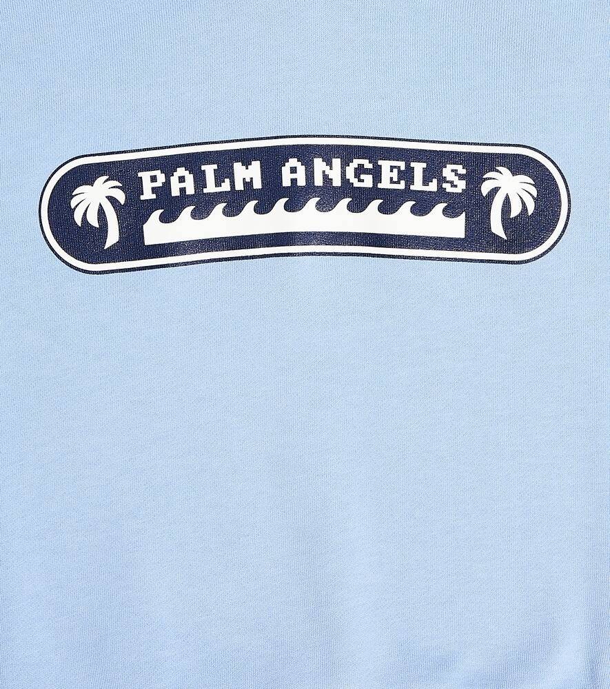 Shop Palm Angels Logo Cotton Jersey Hoodie In Blue