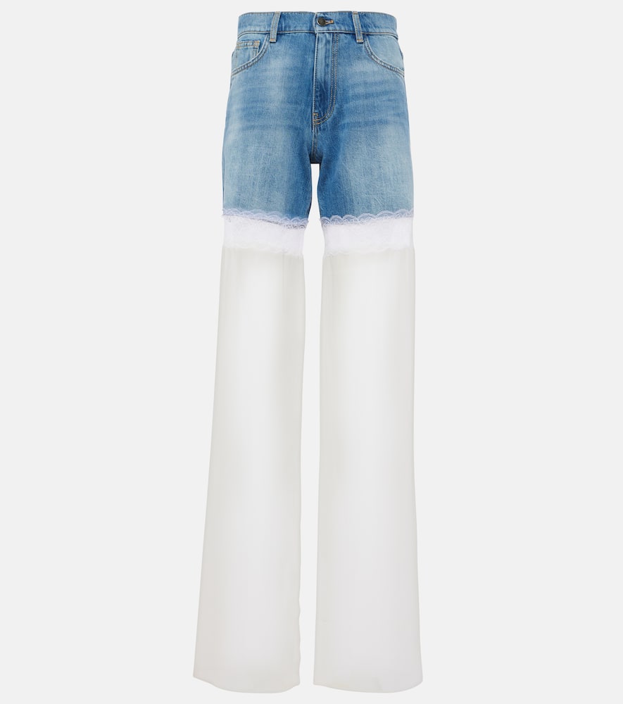 Paneled high-rise tulle wide-leg jeans