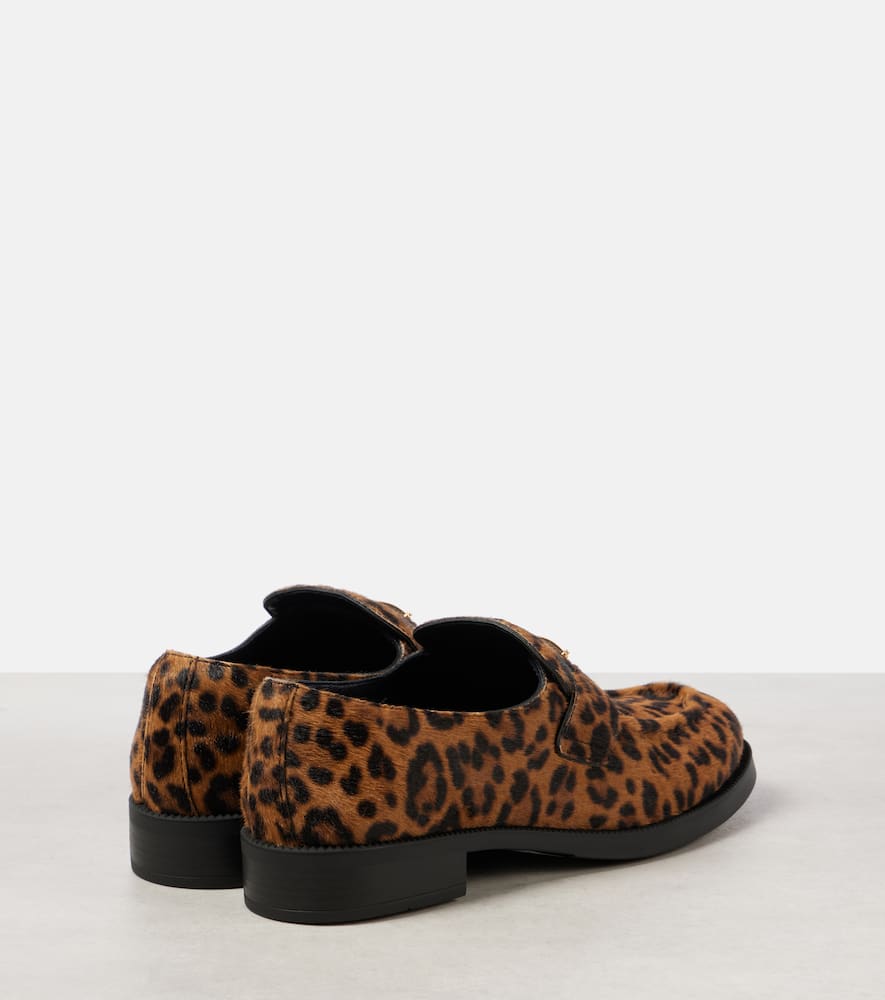Prada Logo Leopard-print Calf Hair Loafers In Brown