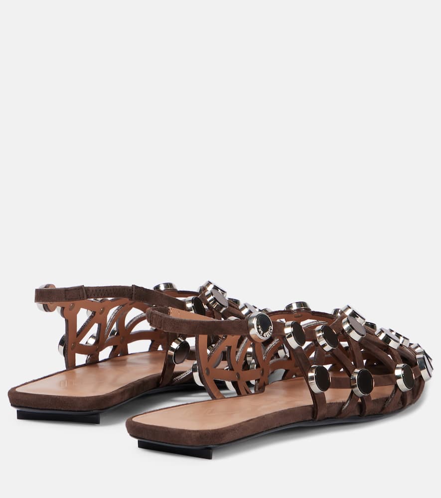 Shop Attico Grid Embellished Suede Slingback Flats In Brown