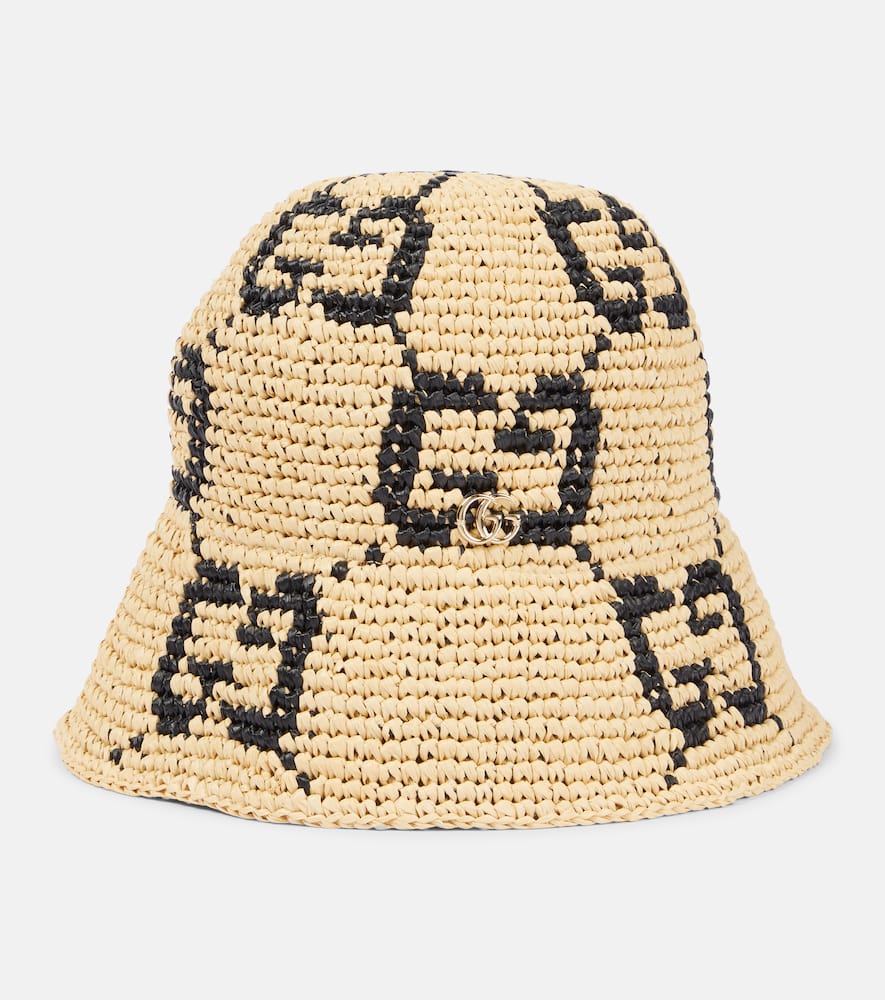 GG raffia-effect cloche hat