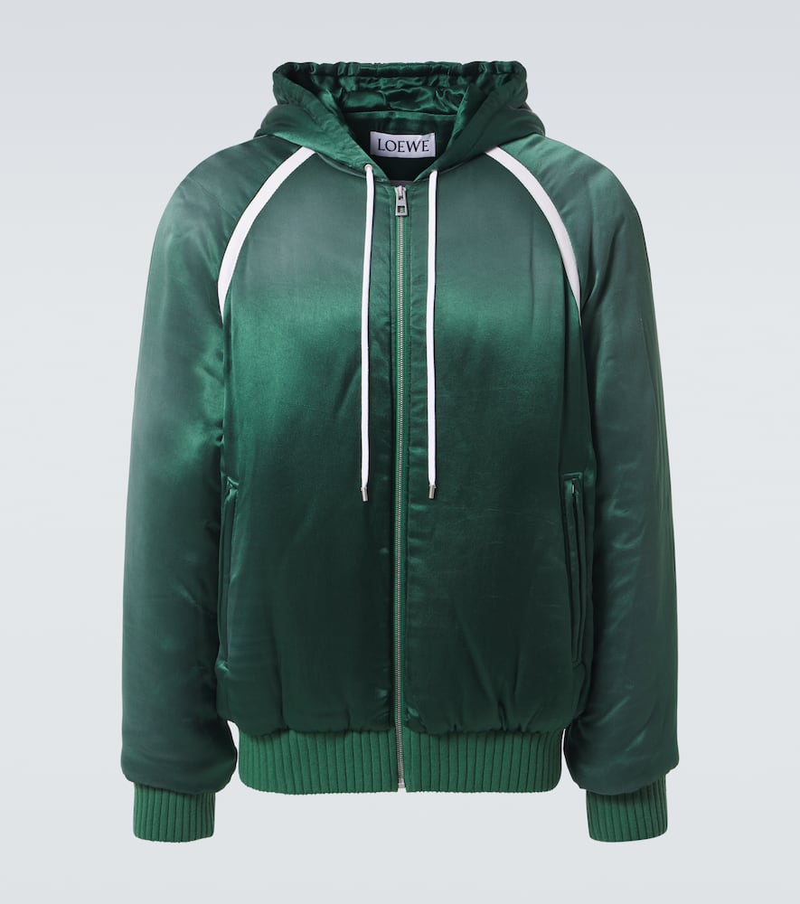 Loewe Oversized Grosgrain-trimmed Padded Satin Hooded Track Jacket In Green
