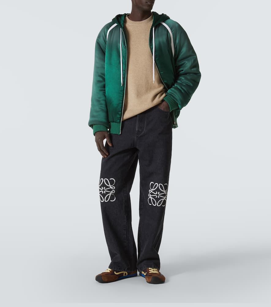Loewe Oversized Grosgrain-trimmed Padded Satin Hooded Track Jacket In Green