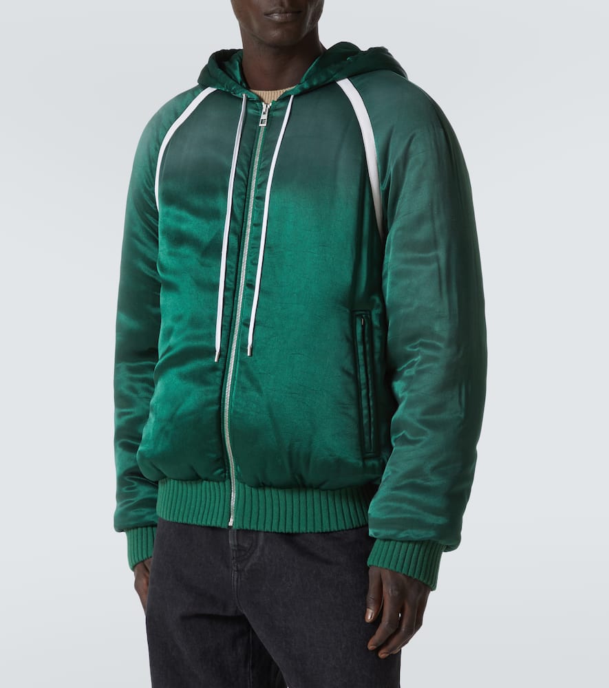 Loewe Oversized Grosgrain-trimmed Padded Satin Hooded Track Jacket In Green