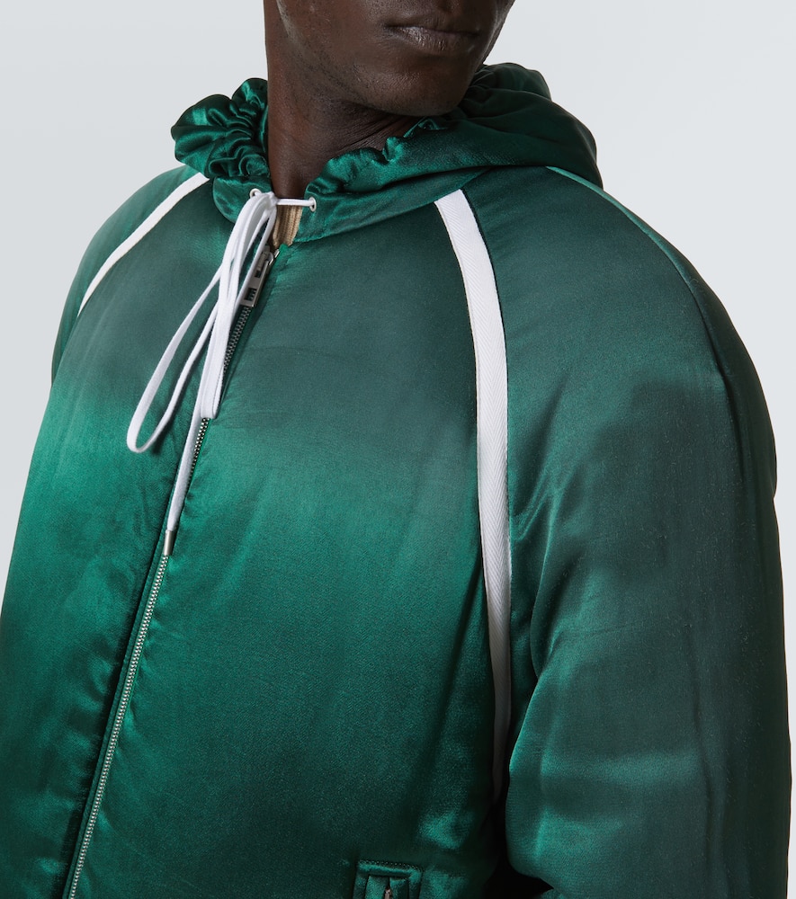 Loewe Oversized Grosgrain-trimmed Padded Satin Hooded Track Jacket In Green