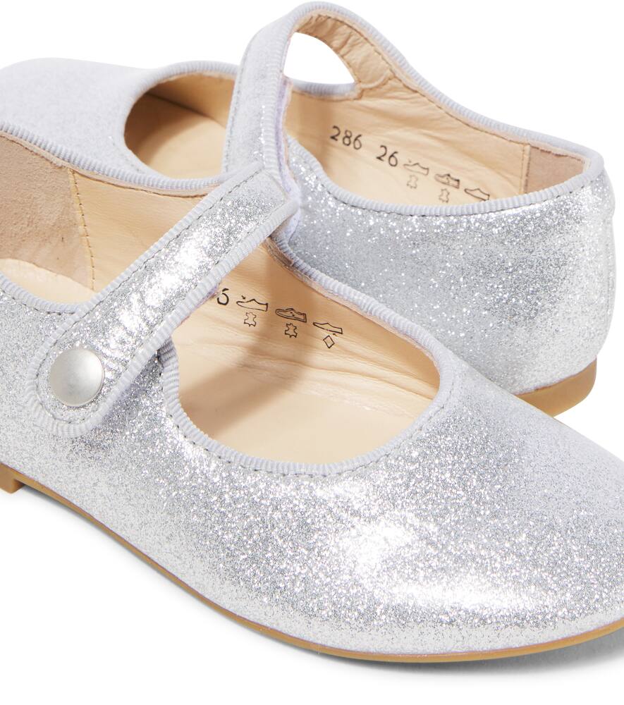Pom D'api Daisy Baby Metallic Leather Slides In Glitter Lisse Argent