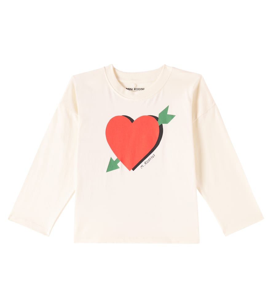 Mini Rodini Arrowed Heart Printed Cotton Jersey Hoodie In Offwhite