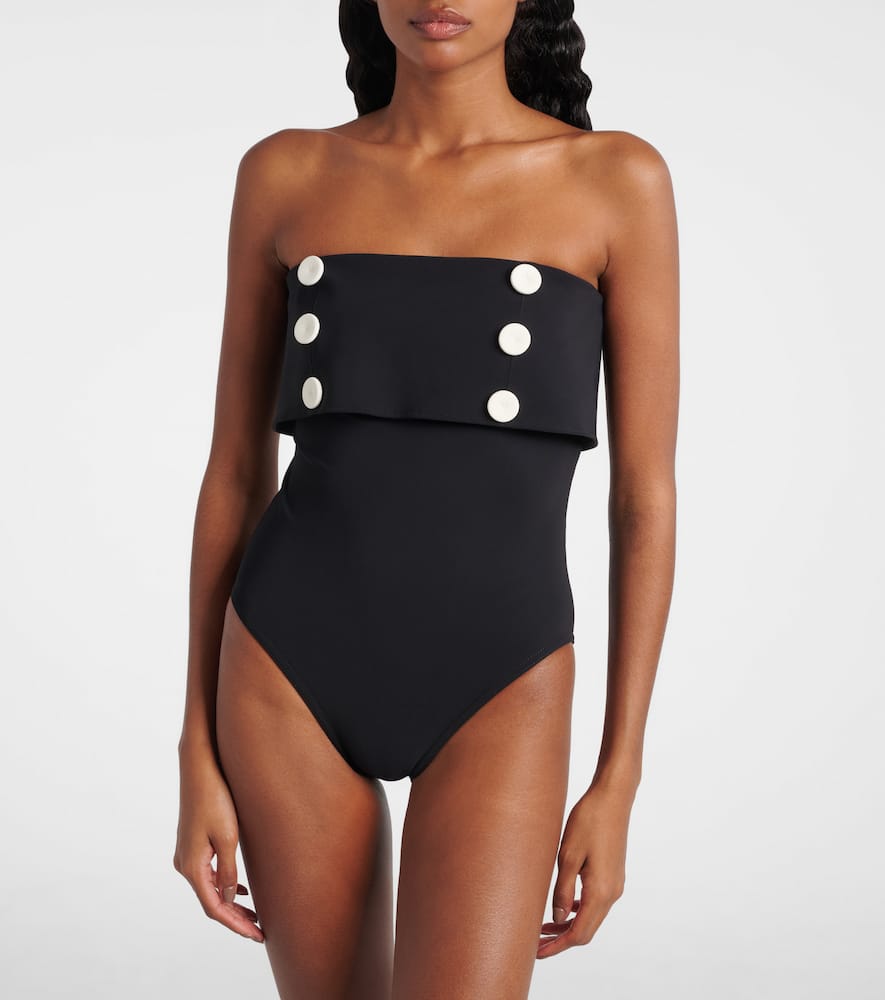 Karla Colletto Embellished Strapless Swimsuit In Black