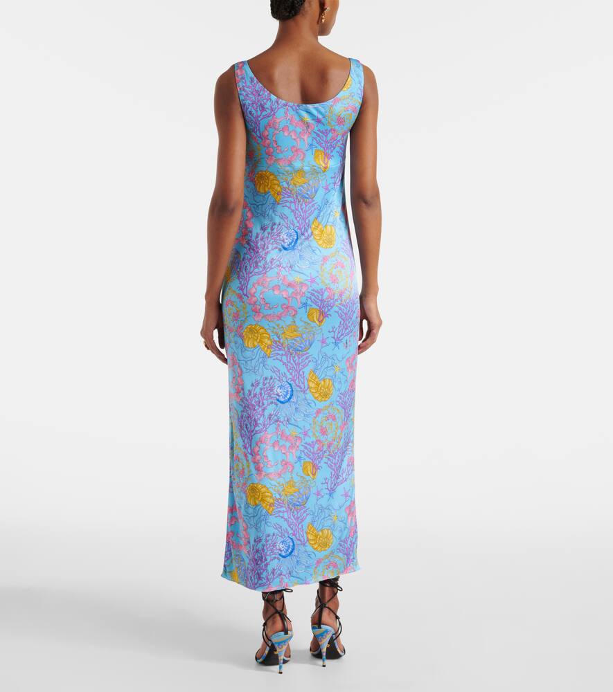 Versace Underwater Barocco Draped Jersey Gown In Multi