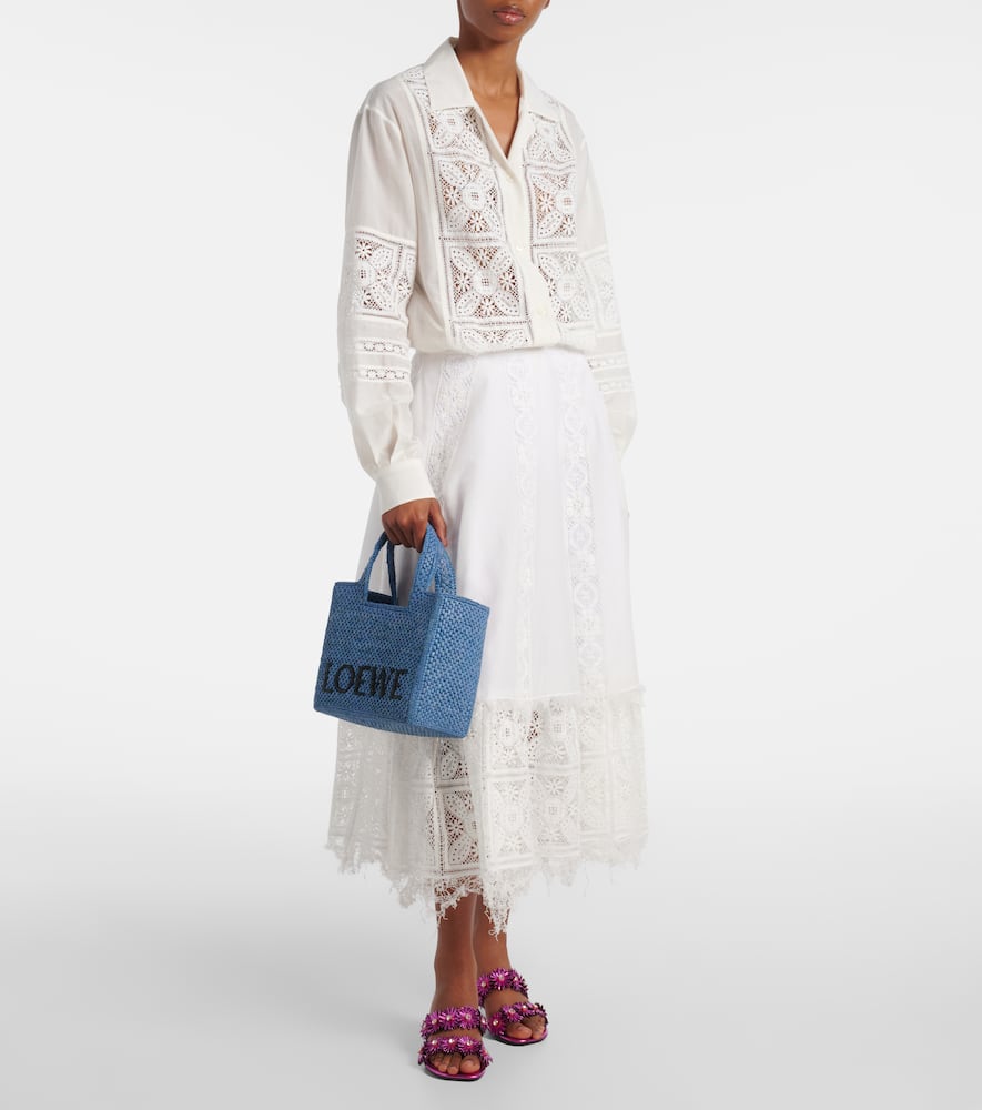 Loewe Small Font Woven-raffia Tote Bag In Blue