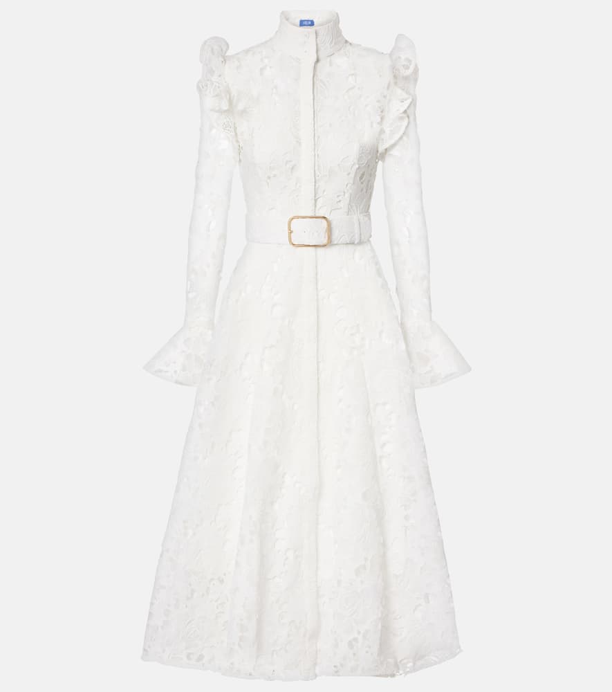 Leo Lin Aliyah Belted Lace Midi Dress In White