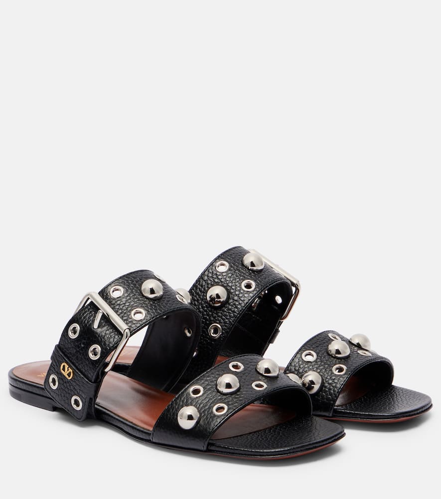 Valentino Garavani Nellcôte Slide Sandal In Grainy Calfskin Woman Black 41