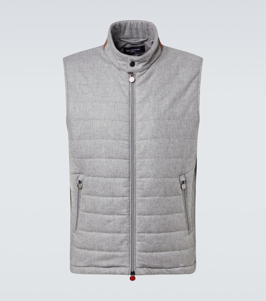 Kiton Suede-trimmed Cashmere-blend Vest In Gray