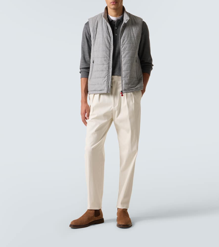 Kiton Suede-trimmed Cashmere-blend Vest In Gray