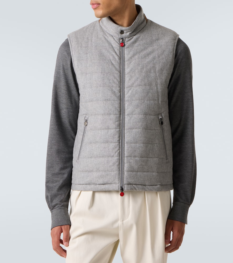 Kiton Suede-trimmed Cashmere-blend Vest In Gray