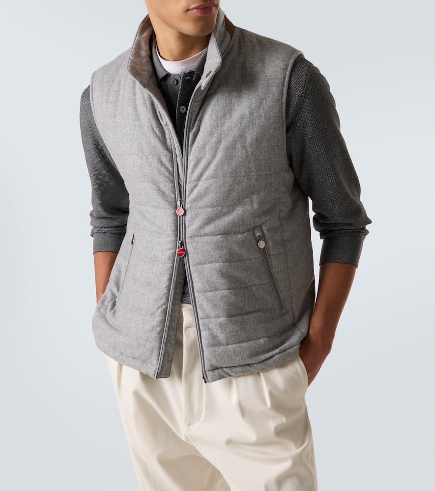 Kiton Suede-trimmed Cashmere-blend Vest In Gray