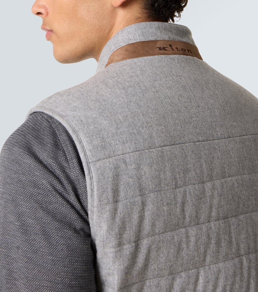 Kiton Suede-trimmed Cashmere-blend Vest In Gray